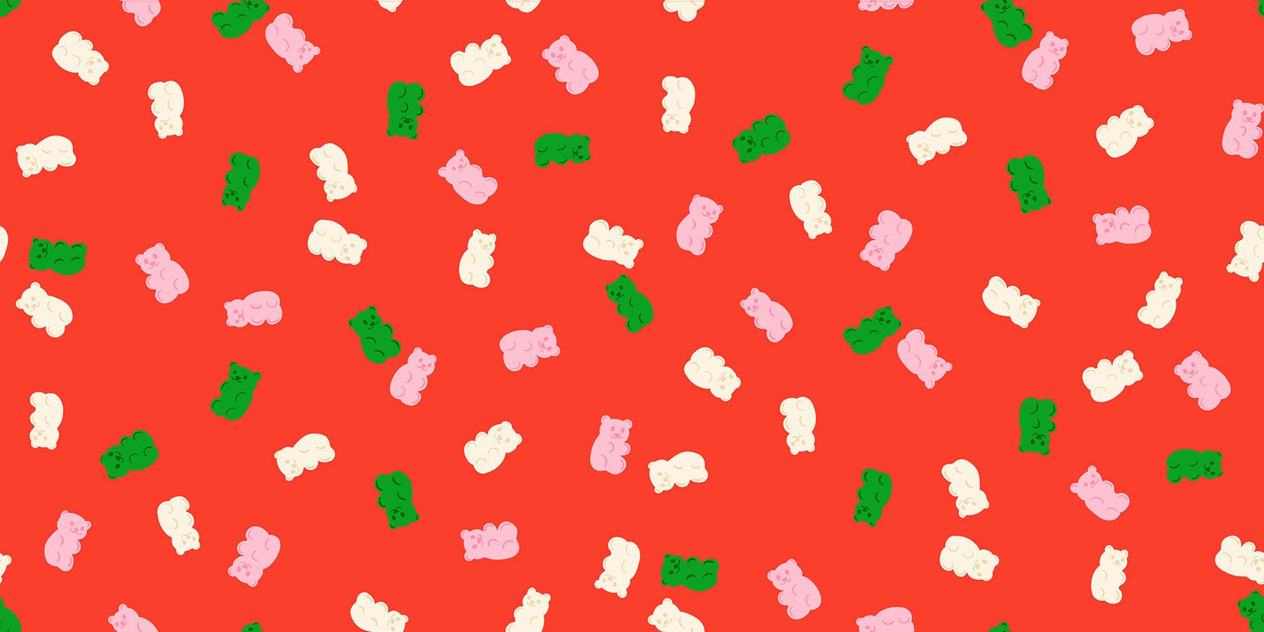 Merry Happy Merry Gummies Christmas novelty gummy bears fabric by Kimberly Kight with holiday ornaments and lights pattern