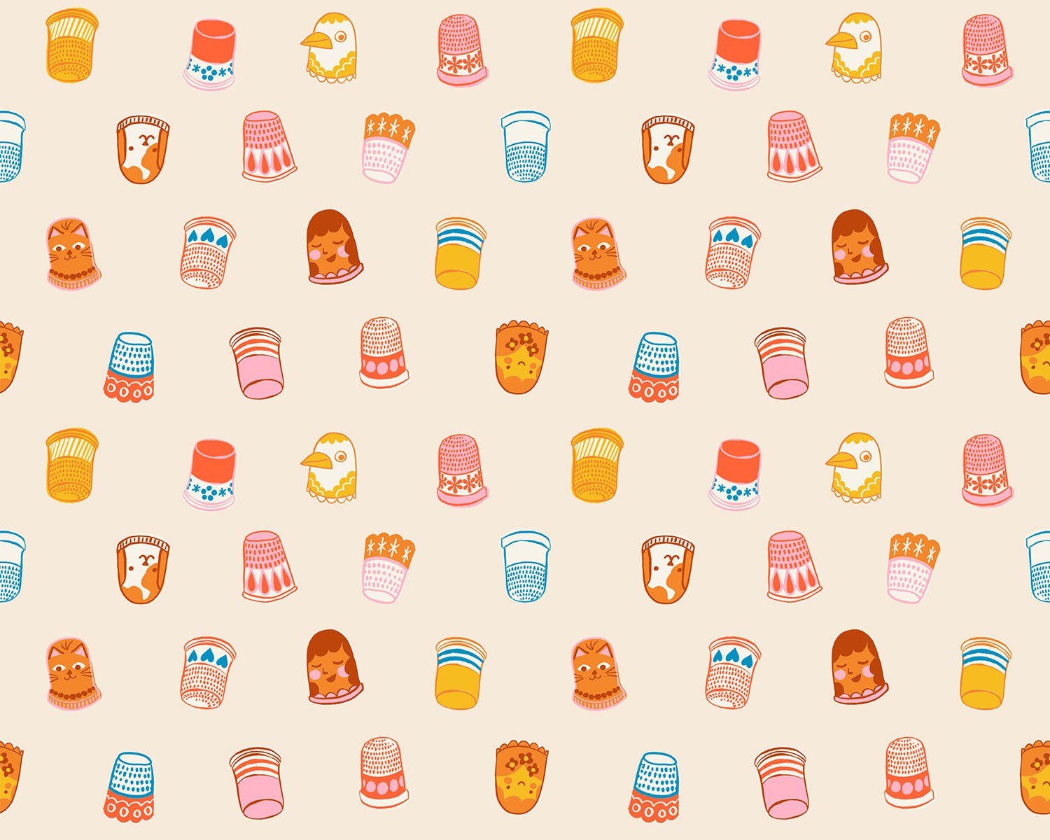 1 800 Notion sewing-themed fabric with colorful notions and thimbles by Ruby Star Society