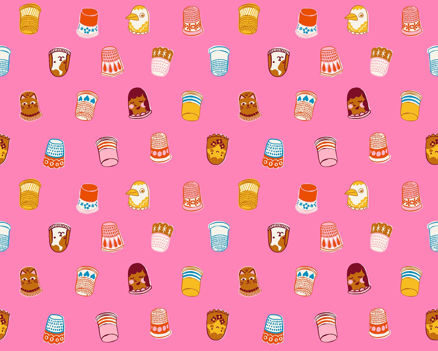 1 800 Notion sewing-themed fabric with colorful notions and flamingo design by Ruby Star Society