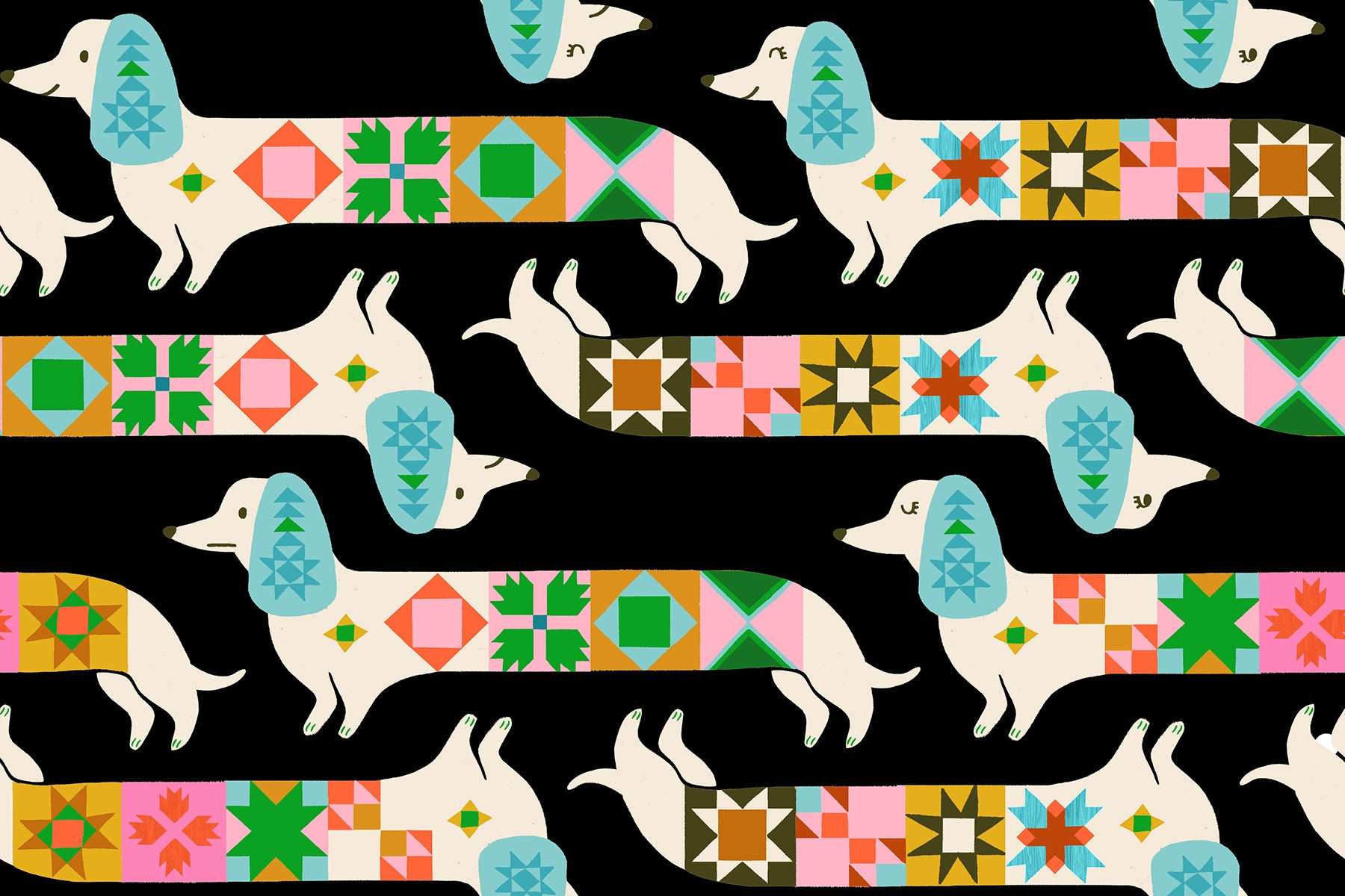 1 800 Notion Quilty Dog Soft Black fabric by Ruby Star Society with sewing notions and buttons design