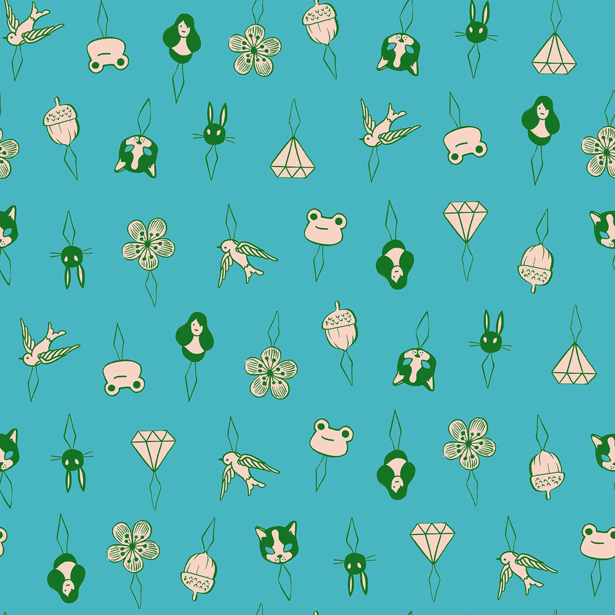 1 800 Notion turquoise sewing-themed fabric by Ruby Star Society with buttons and thread charms