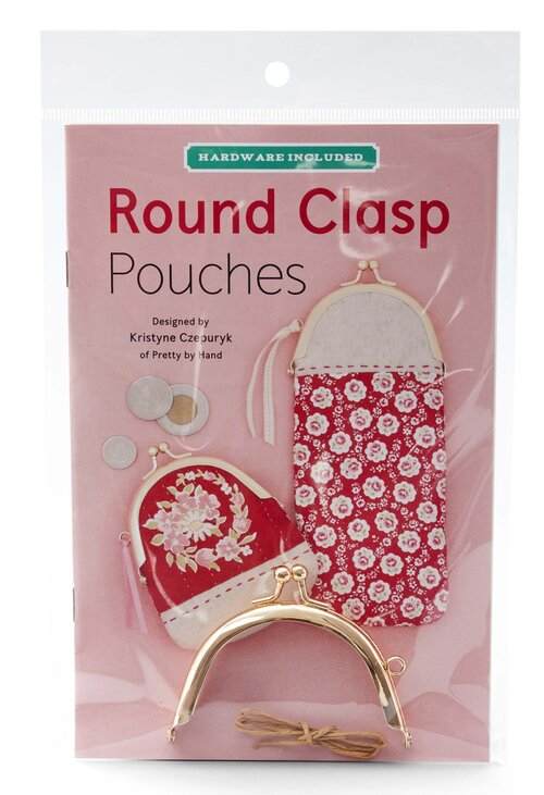 Round clasp pouches kit with rose gold metal clasp and floral fabric designs for storing change and eyeglasses