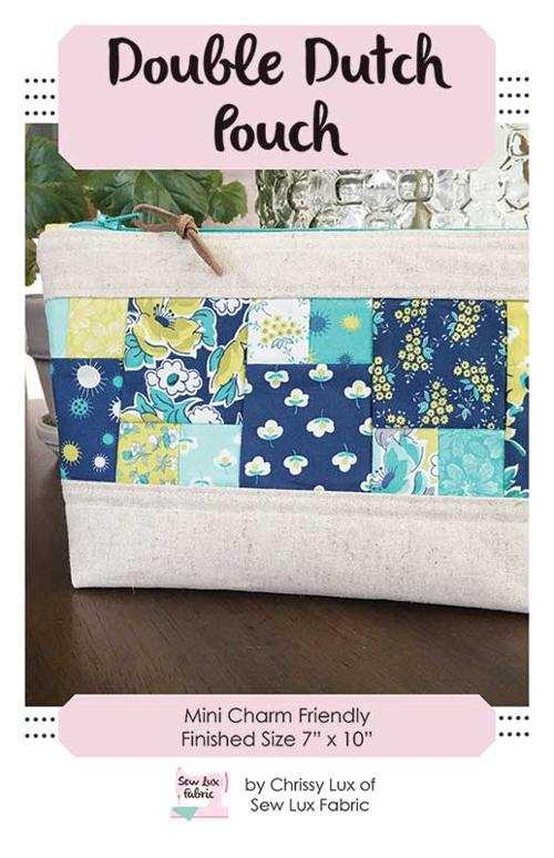 Double Dutch Pouch Kit by Chrissy Lux featuring a 7x10 inch patchwork pouch with fabric, zippers, stabilizer, and pattern included