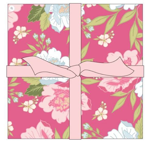 Poppie Cotton 5-inch squares bundle with 42 vibrant prints in pink, blue, and cream for quilting and decor
