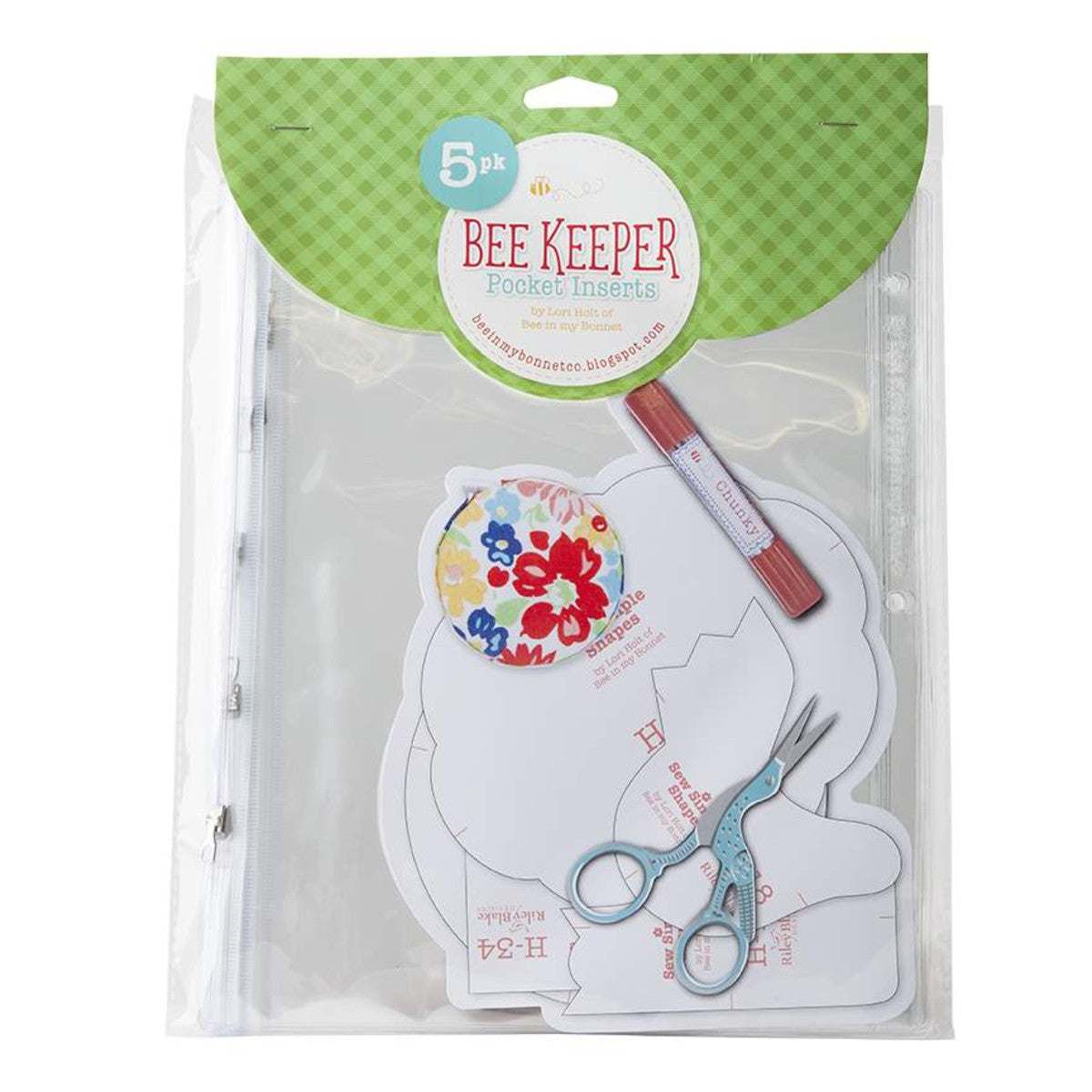 Bee Keeper Binder Pocket Inserts by Lori Holt transparent zipper pockets for paper inserts, 9x12 inches, pack of five