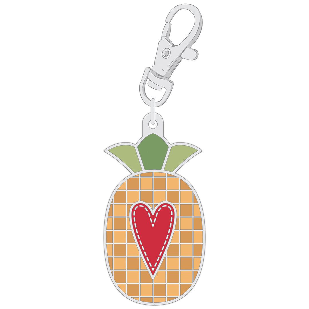 Lori Holt Home Town Happy Pineapple enamel charm keychain with heart design