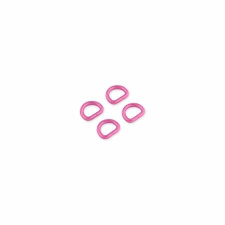 Four pink pearlescent 1/2in D-rings by Tula Pink for bags and accessories