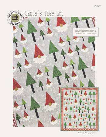 Santa's Tree Lot Pattern quilt design featuring Dresden plate Santas and Christmas trees by Suzn Quilts