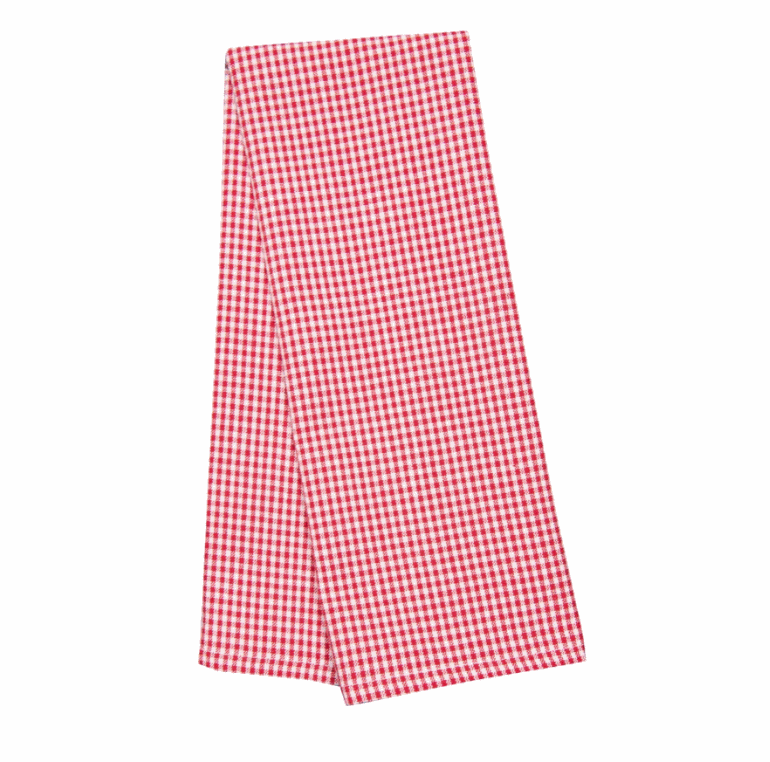 Bright red and white mini check tea towel made of 100% cotton for embroidery and appliqué projects