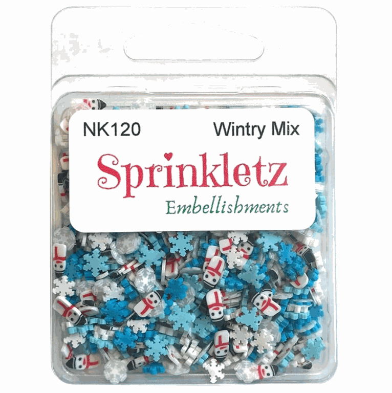 Sprinkletz Embellishments Wintry Mix with peppermint candy and Christmas-themed sprinkles in a clear plastic pack