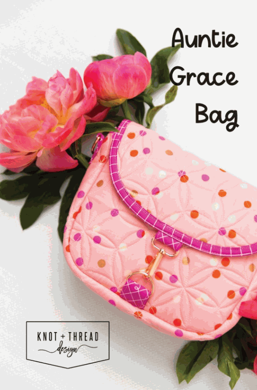 Auntie Grace Bag pink quilted crossbody with polka dots and zipper pockets by Kaitlyn Howell