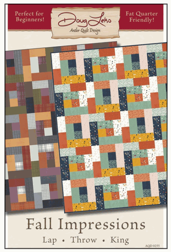 Fall Impressions Quilt Pattern by Doug Leko with big pieces, beginner-friendly in lap, throw, and king sizes