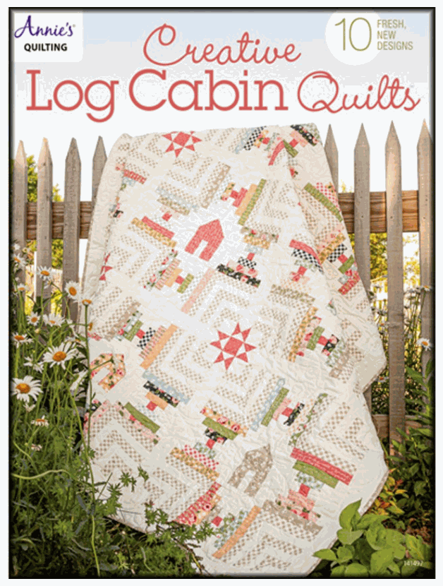 Creative Log Cabin Quilts book cover featuring diverse log cabin quilt patterns and classic block designs