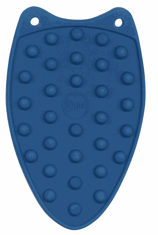 Blue silicone iron rest with raised dots for mini irons, compatible with Dritz Mighty Steam Iron.