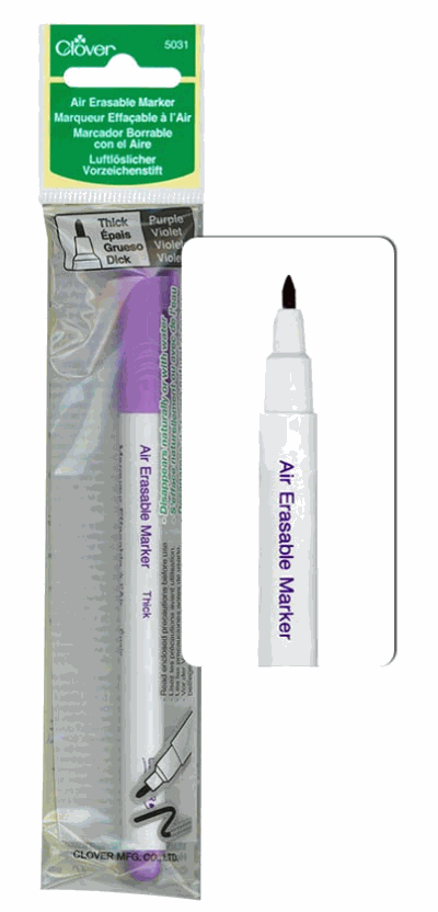 Clover Air Erasable Marker thick tip with smooth ink flow for sewing projects on light and dark fabrics