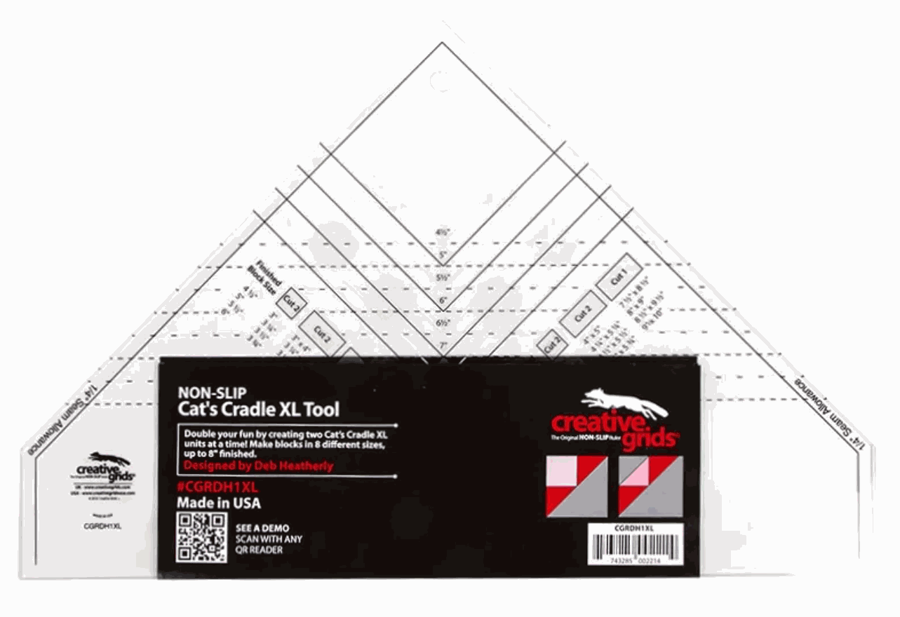 Creative Grids Cat's Cradle XL quilt ruler tool for making double Cat’s Cradle units in eight sizes by Deb Heatherly