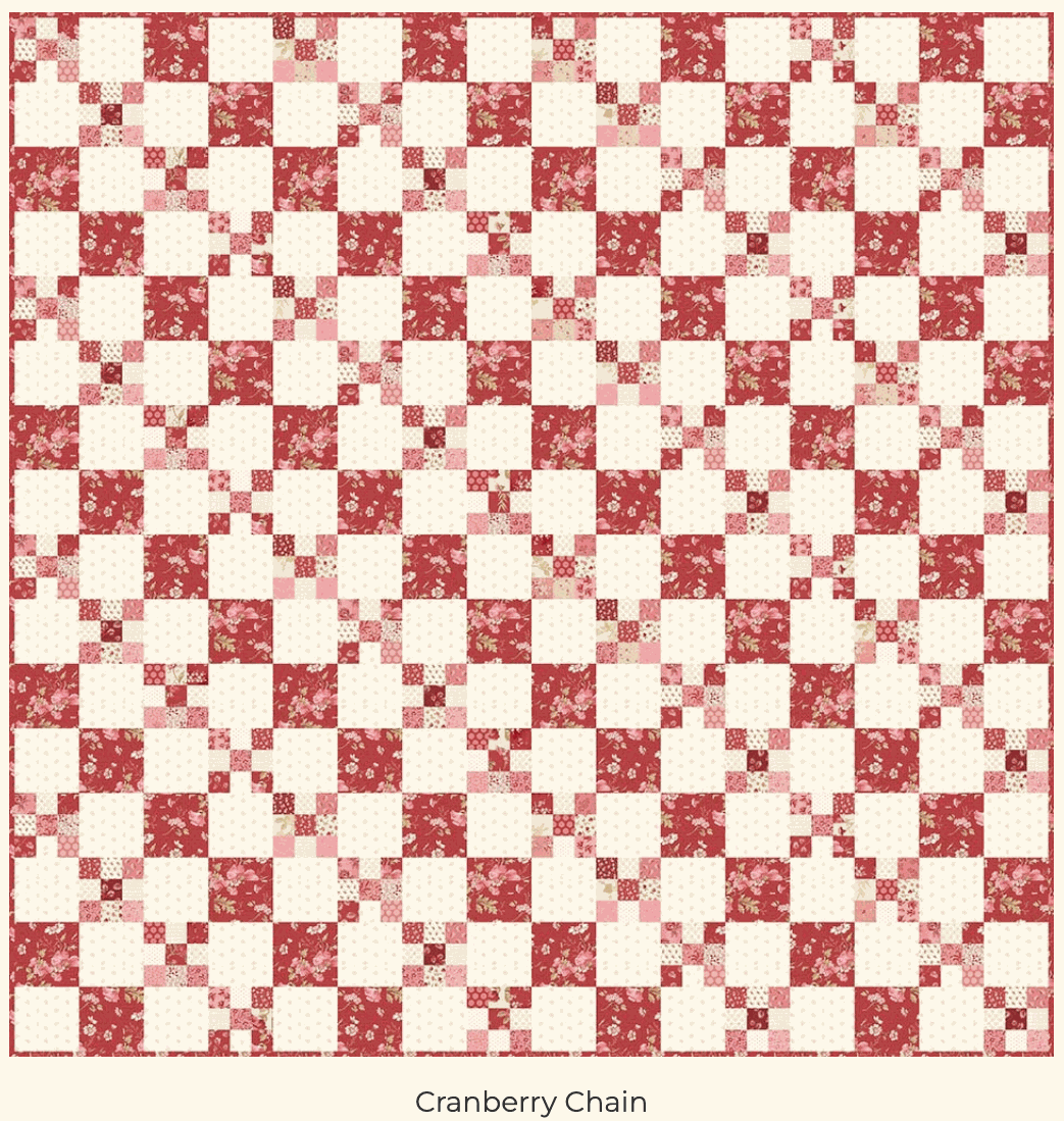 Cranberry Chain Pattern traditional quilt in red and cream by Laundry Basket Quilts