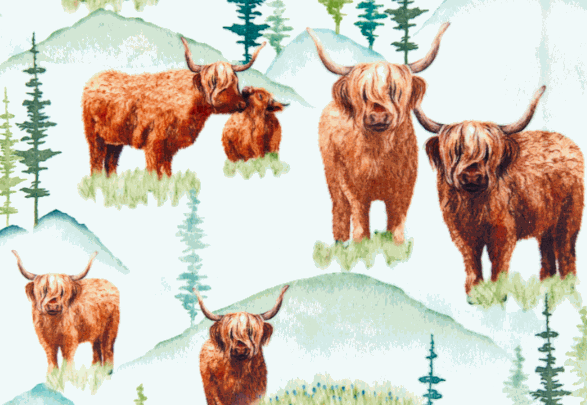 Shannon Fabric with digital Highland Longhorn cattle print on soft minky fabric.