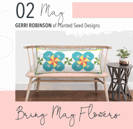 Bring May Flowers bench pillow kit by Gerri Robinson with floral quilt pattern and fabric for 16x38 inch pillow