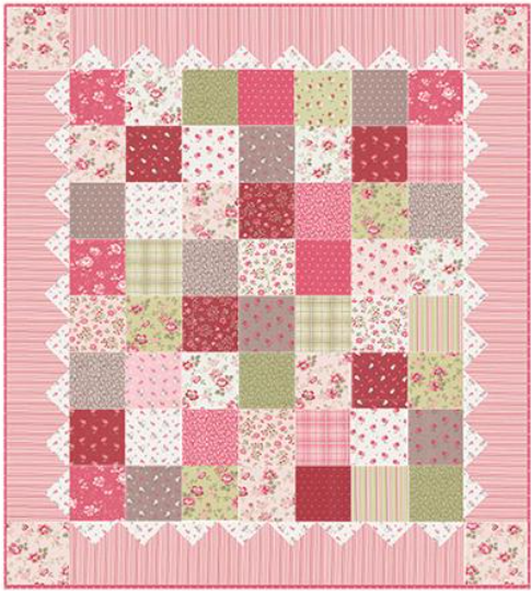 Cranberry Christmas Quilt Kit with Petals and Polka Dots fabric by Anne Sutton, 42x47 inches