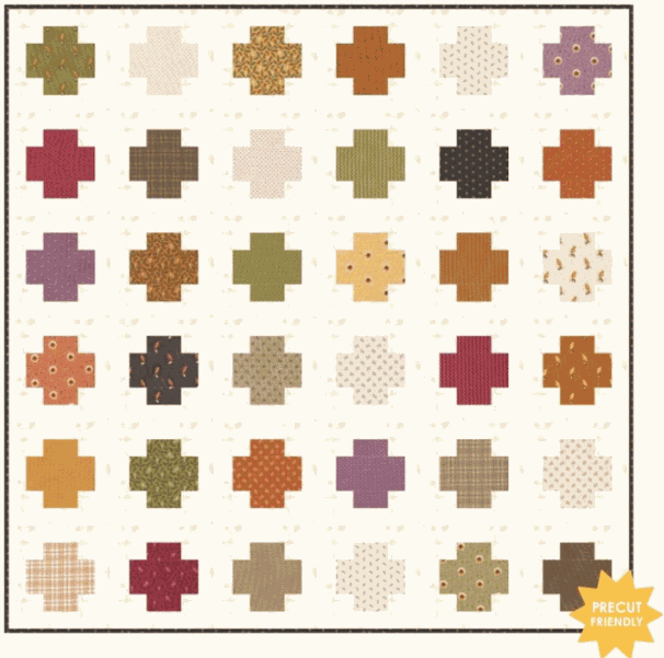 Confetti Quilt Kit with pumpkin spice fabric squares in autumn colors from Me & My Sister Design