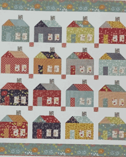 Finishing Kit fabric for Cozy 34x34 quilt with colorful house patterns by Sherri & Chelsi