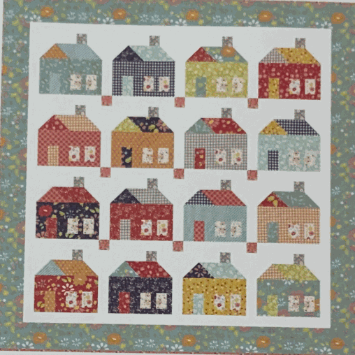 Finishing Kit fabric for Cozy 34x34 quilt with colorful house patterns by Sherri & Chelsi
