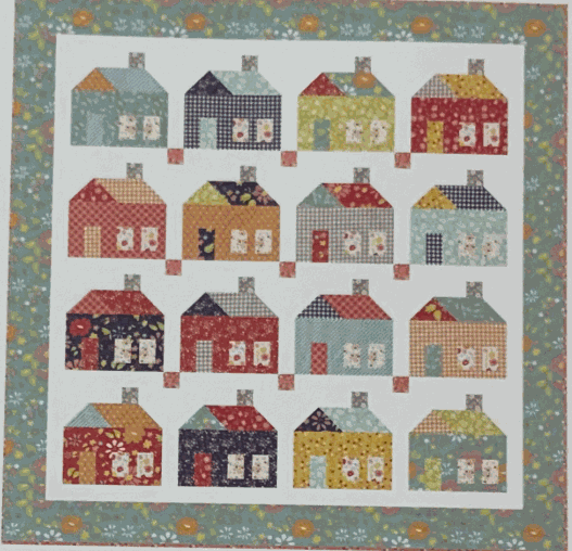 Finishing Kit fabric for Cozy 34x34 quilt with colorful house patterns by Sherri & Chelsi