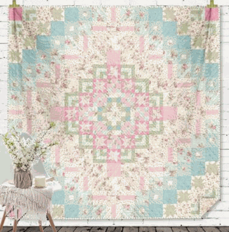Inner Beauty Quilt Kit with pastel floral Charlotte fabric collection quilt top 90x90 inches