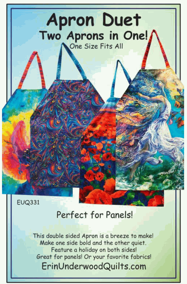 Double sided Duet Apron Pattern by Erin Underwood, one size fits most, perfect for showcasing holiday panels and hostess wear