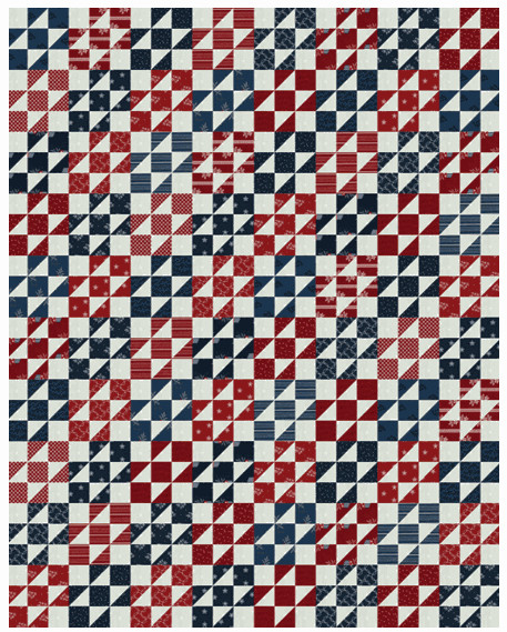 Moda Collector Series Finishing Kit fabric for Peace Love and Patchwork quilt with red blue and cream geometric patterns
