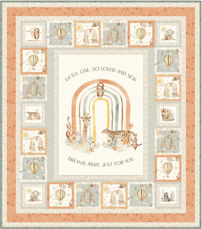 Mini Menagerie Panel Quilt kit featuring animal and rainbow design by Cyndi Hershey and Audrey Jeanne Roberts