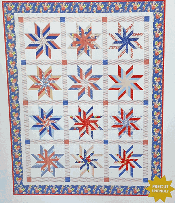 Sweet Sugar Swirl Quilt Kit featuring Rosie collection with star pattern and blueberry floral border option