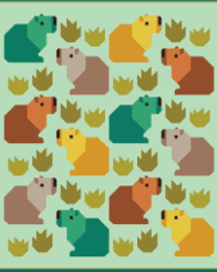 Capybara Club Quilt Kit by Elizabeth Hartman with colorful capybara blocks and green accents, 58x66 inches quilt top pattern and fabric kit