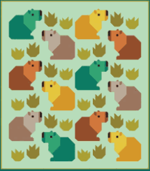 Capybara Club Quilt Kit by Elizabeth Hartman with colorful capybara blocks and green accents, 58x66 inches quilt top pattern and fabric kit