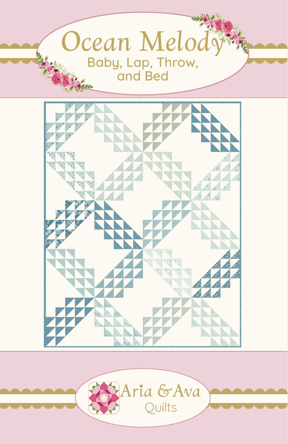 Ocean Melody quilt pattern with ocean wave design by Aria & Ava Quilts downloadable for baby, lap, throw, and bed sizes