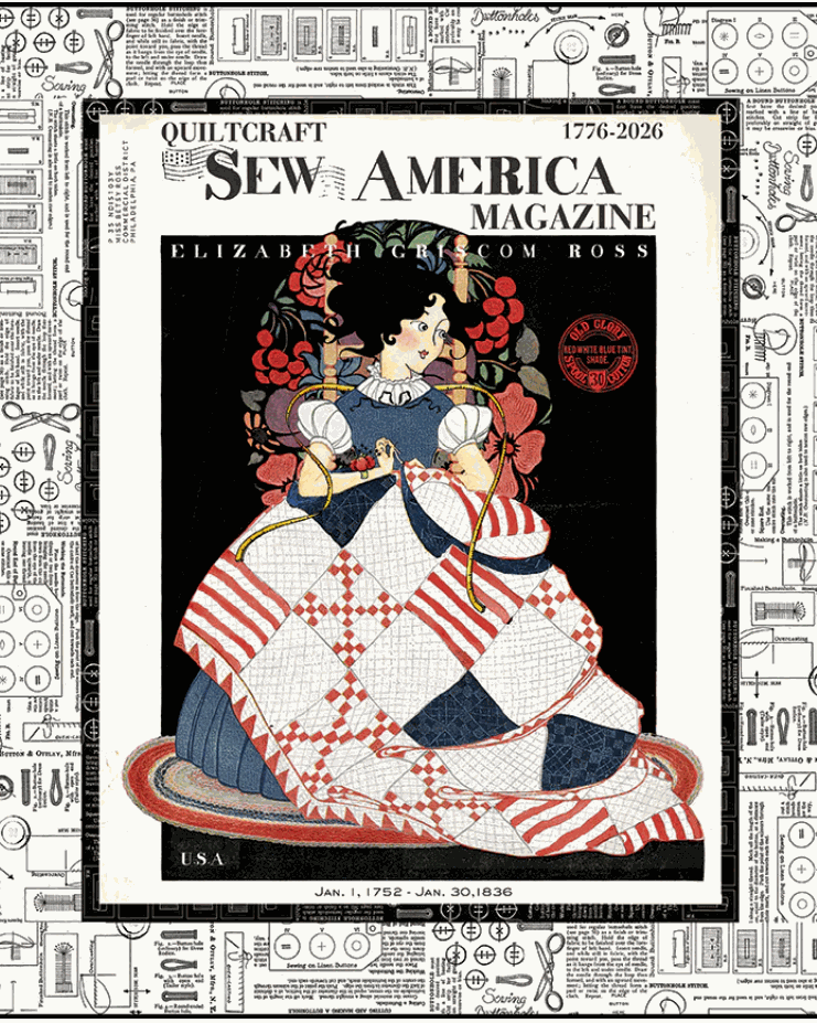 Betsy Ross Quilt Kit featuring Sew America design by J. Wecker Frisch, 46x55 inch quilt panel and fabrics for pre-order.
