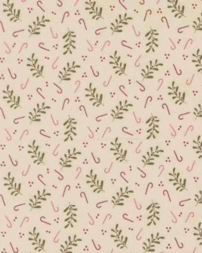 Gingerbread Lane Backing Kit fabric with candy cane and green sprig pattern for quilt backing