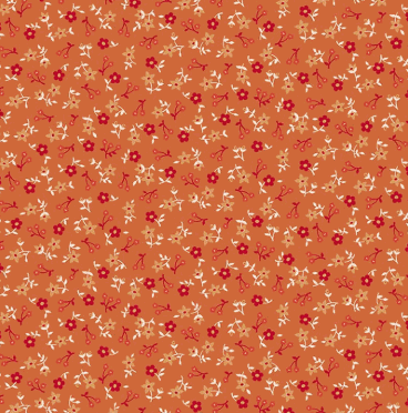 Farmer's Daughter Blossom Squash fabric by Lori Holt with small floral pattern on orange background