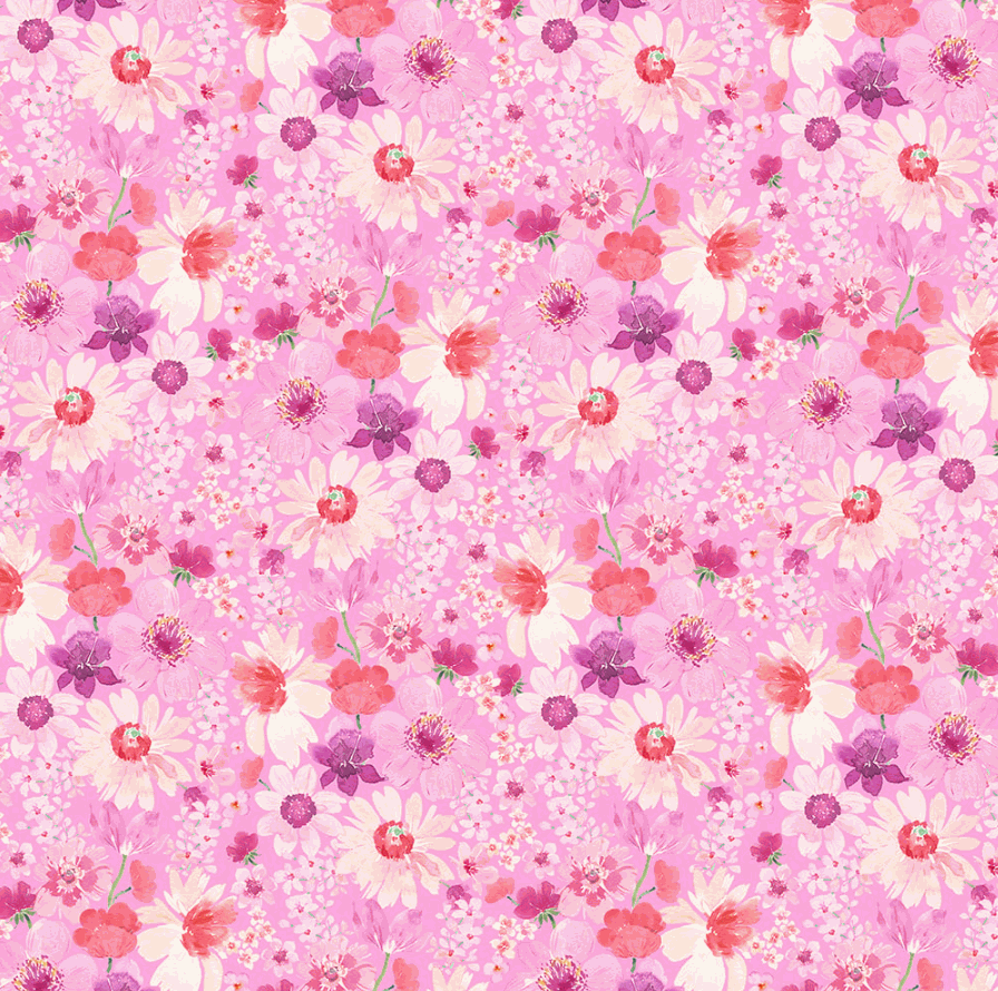 Spring Cheer fabric digital daisies light raspberry by Heatherlee Chan for Clothworks