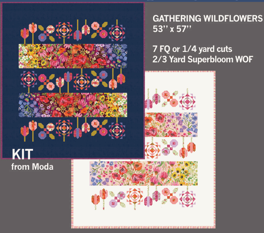 Superbloom Quilt Kit by Robin Pickens with white background and Gathering Wildflowers pattern
