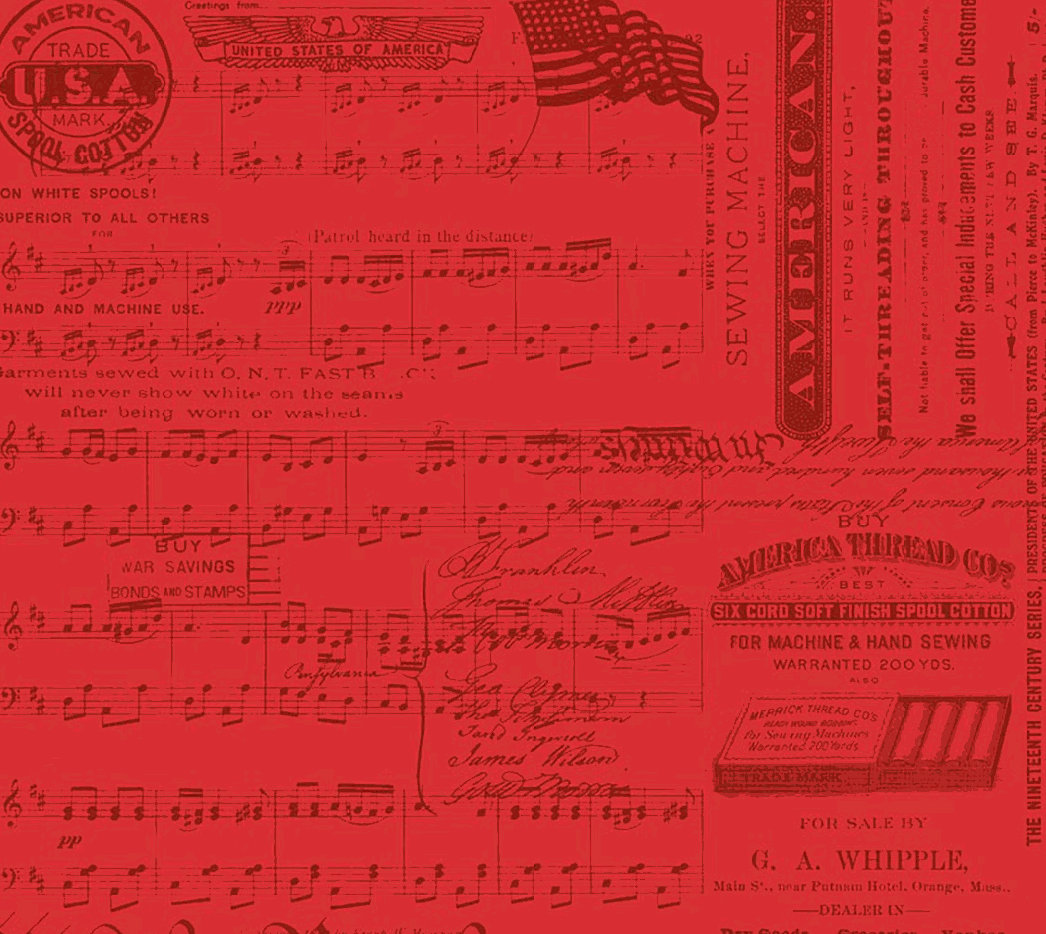Sew America Patriotic Text Red fabric with WWII correspondence and retro motifs by J. Wecker Frisch