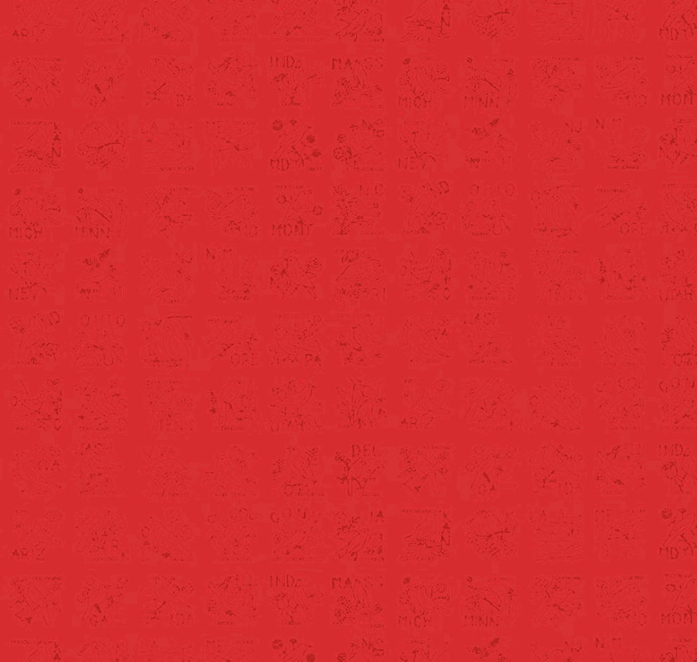 Sew America State Birds Red fabric by J. Wecker Frisch with patriotic vintage motifs on parchment background