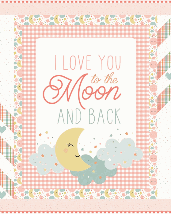 Coral Love You to the Moon quilt kit with pattern and fabric by Echo Park, 51.5 x 51.5 inches
