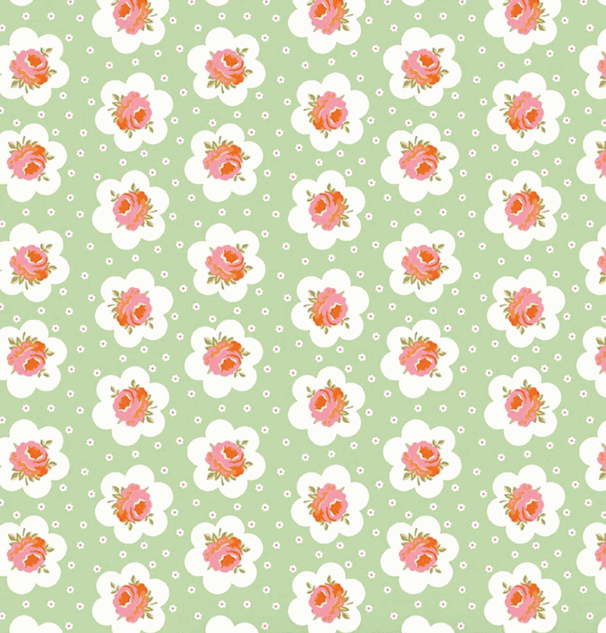 Peach Cobbler Tea Tin Rose Green fabric by Lily Ashbury for Riley Blake Designs in 1/2 yard increments