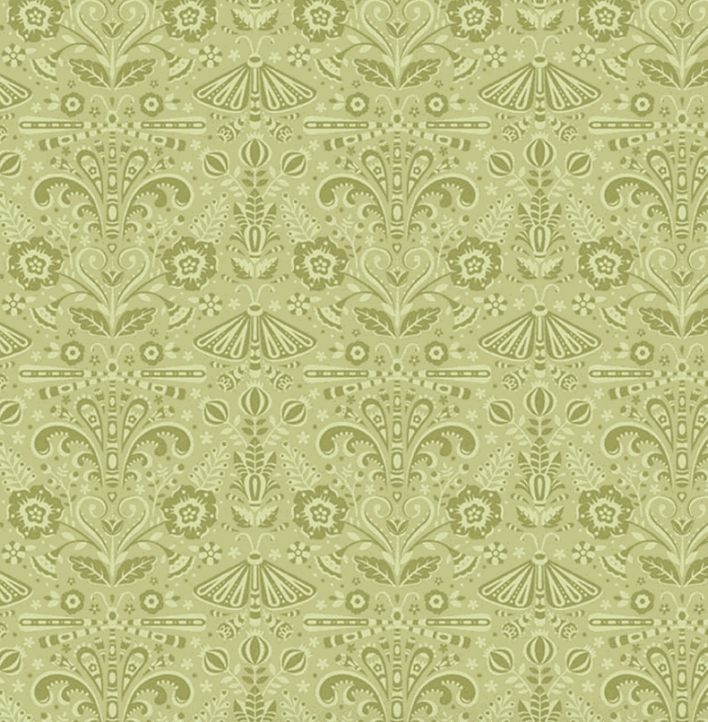Peach Cobbler Field Study Green fabric by Lily Ashbury for Riley Blake Designs, sold in 1/2 yard increments