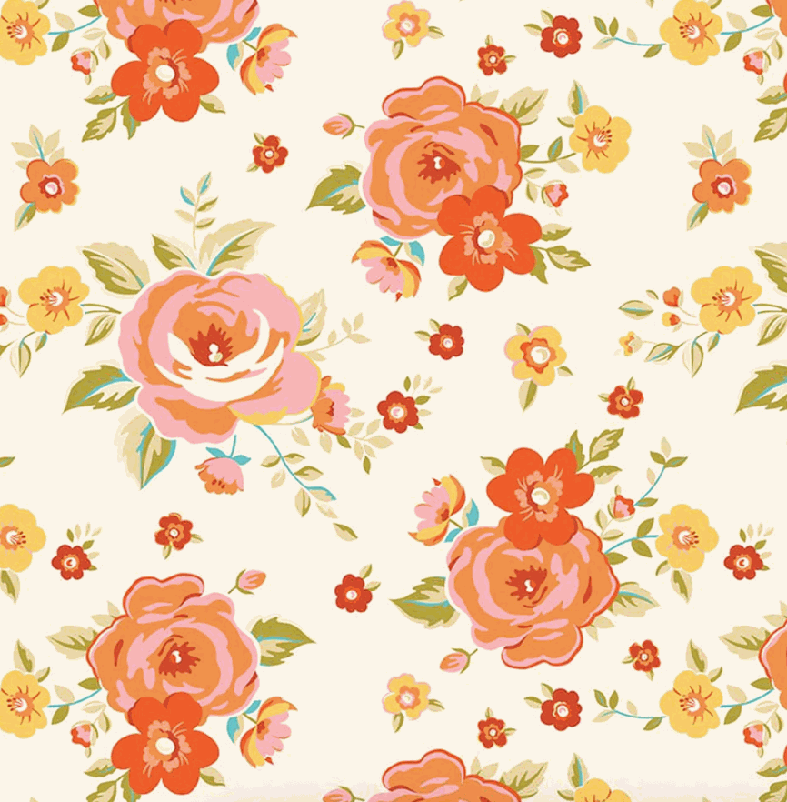 Peach Cobbler Heirloom Cream fabric by Lily Ashbury for Riley Blake Designs with floral and homespun textures