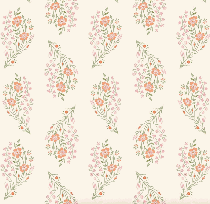Peach Cobbler Daydream Cream fabric by Lily Ashbury featuring wild blooms and homespun textures