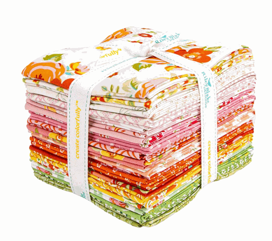 Peach Cobbler Fat Quarter Bundle fabric by Lily Ashbury with floral and homespun designs
