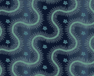 Lost Gardens of Heligan Serpentine Stripe fabric in Prussian Blue by Michelle Yeo for Henry Glass & Co